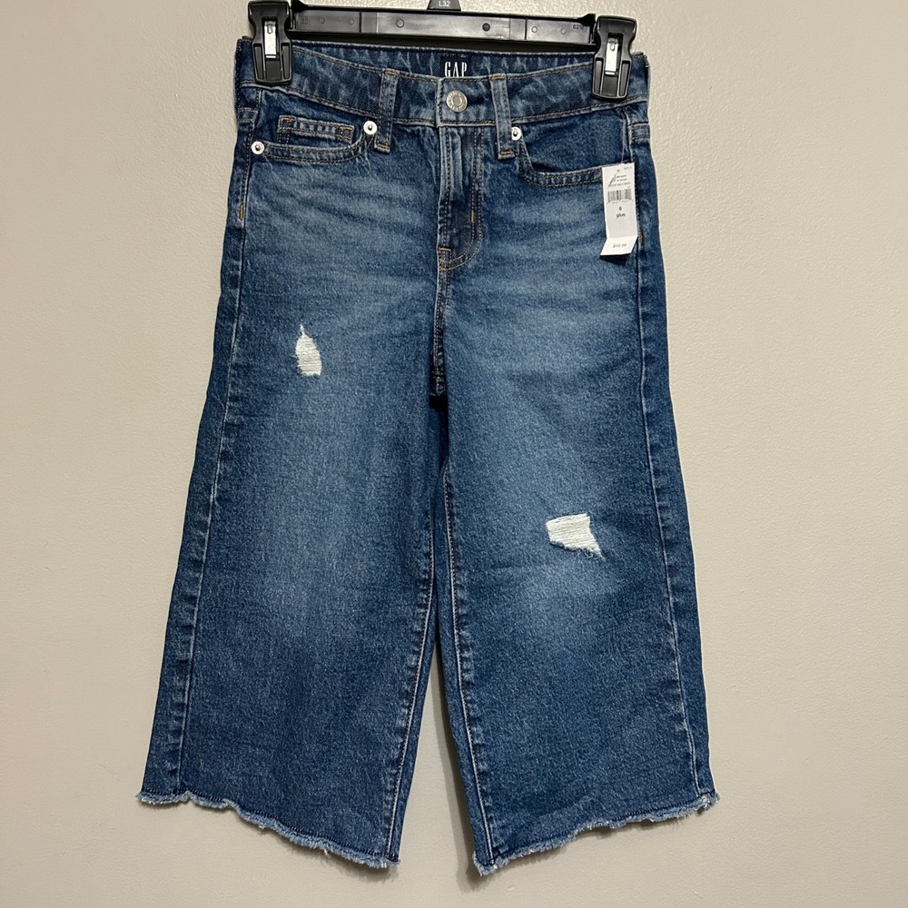 GAP Wide Leg Jeans Kids 6 Plus Blue NEW Raw Hem High Rise Denim Wide Leg Y2k